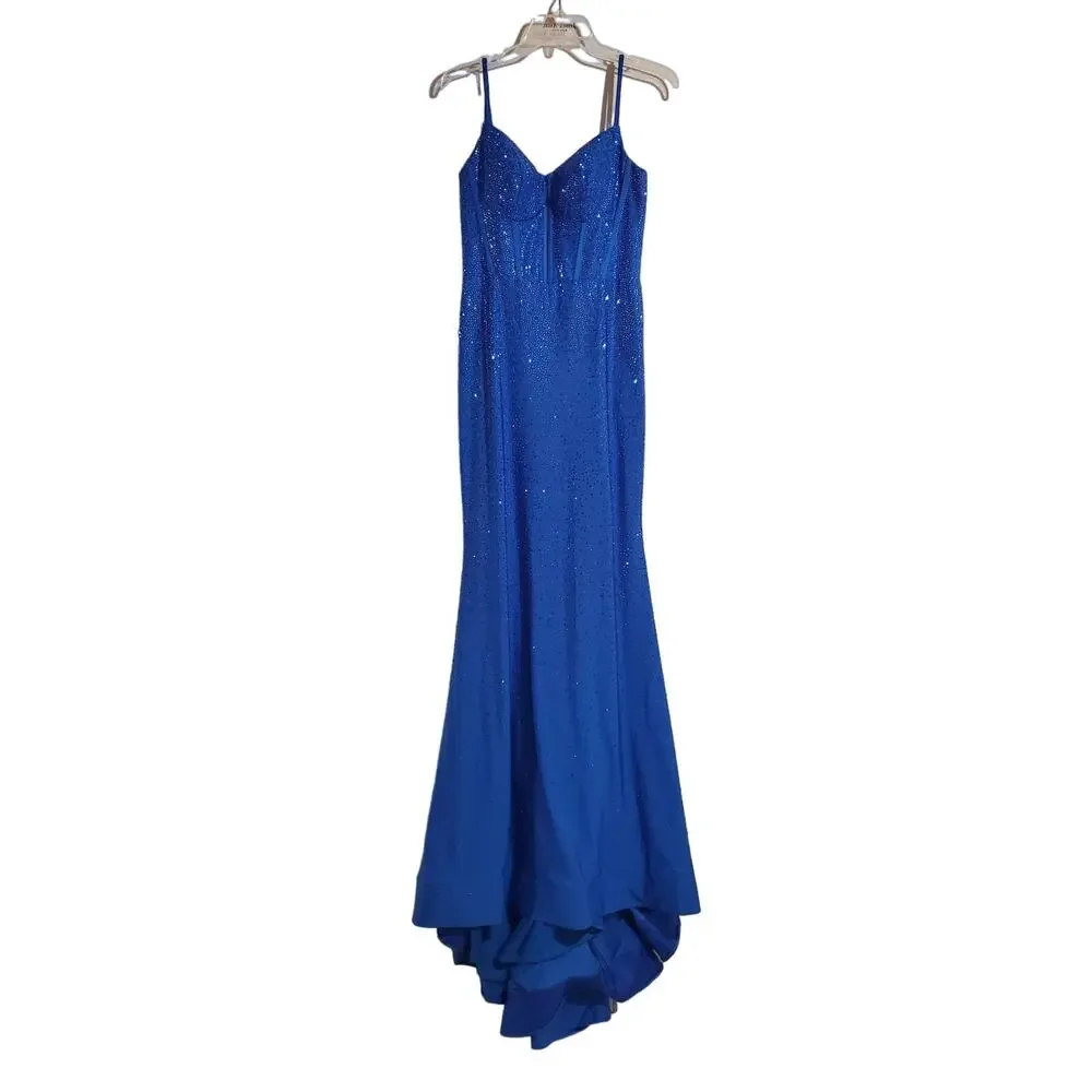 sherri hill blue corset dress Sherri Hill 56689 Strapless Brocade Cocktail Gown with Corset Bodice Gold / 14 main image 1